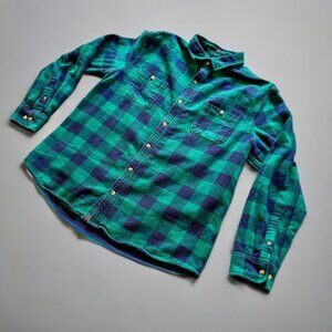 Alesbury Buffalo Check Flannel Shirt XL Blue Green Plaid Button Front Cotton